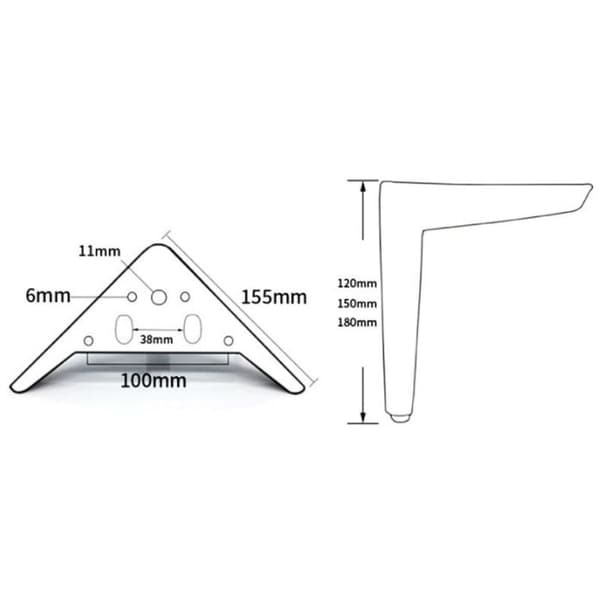 Set med 4 st 12 cm Gyllene Triangulära Möbelben, Elektropläterad Poleringsprocess, Passar för Skåp, Soffor