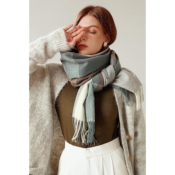 Halstørklæder til Kvinder Vinter Tørklæder Tartan Wraps Lang Spinding Kvast Sjal Stola Damer Varmt Halstørklæde Green&Brown