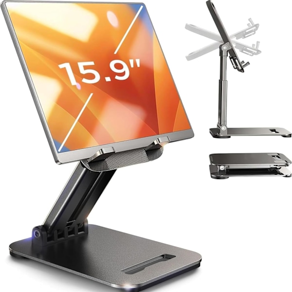 Tablettiteline iPad-teline Pöytätarvikkeet toimistoon, Kokoontaitettava iPad Air -teline Matkatarvikkeet 40,4 cm Musta
