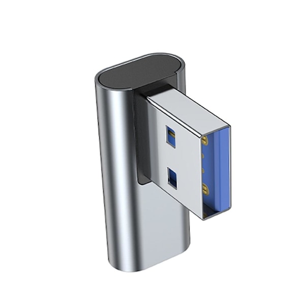 90 Graders USB till USB C Adapter USB3.0 Hane till Typ-C Hona Konverter Laddningsadapter Stödjer Dataöverföring & Laddning Grey right