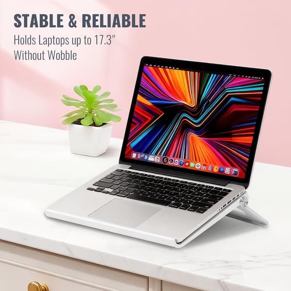 Søt justerbar laptopstativ - Sammenleggbart ventilert solid skrivebordsstativ, sklisikkert for MacBook hjemmekontor, morsom gave til kvinner White