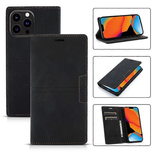 Etui til iPhone 12 Pro Max med kortholder, sort PU læder etui, flip-pung til Apple iPhone 6,7 tommer