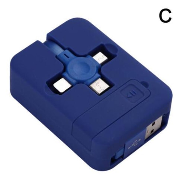4-i-1 USB laddare Indragbar datakabel Typ C Micro-kabelställ Blue