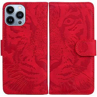 Tiger-præget læderetui til iPhone 14 Pro Max (Afvisning)
