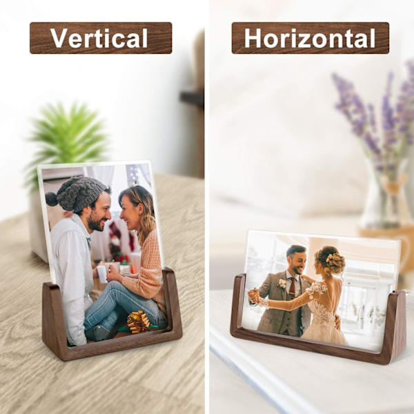4x6 Tre Fotoramme 2 stk - Rustikk Treramme med Valnøtttrebase og Bruddsikre Akryldeksler for Skrivebordsvisning
