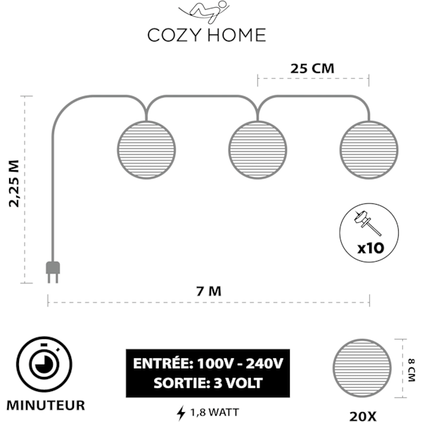 Utomhus ljusslinga med lyktor - 20 LED-lyktor & 7m I Med kontakt I Sovrums ljusslinga Inomhus ljusslinga