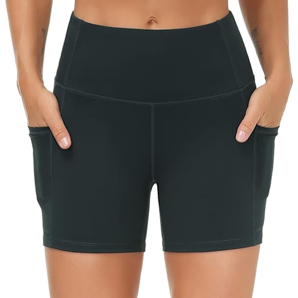 Träningsshorts för damer med hög midja, andningsbara Dolphin Split, elastiska lounge yogashorts mörkgrå M