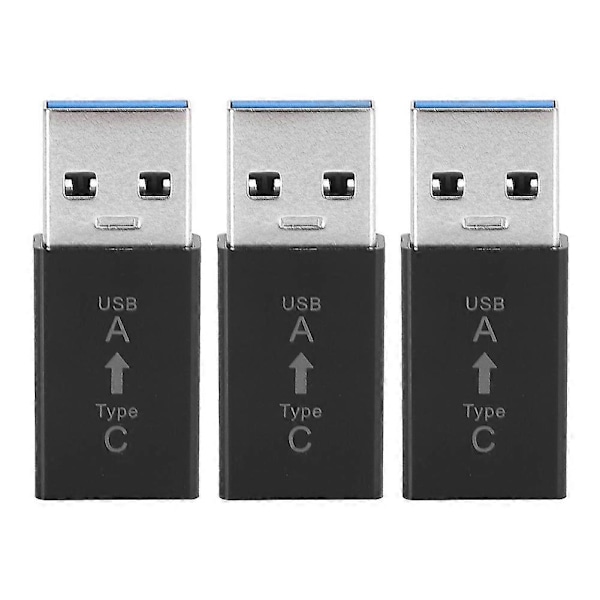 3 st USB3.0 Hane till Typ C Hona Adapter Kontakt Universal Elektronisk Konverterare (Svart)