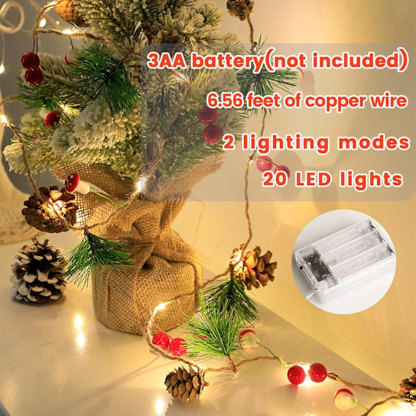 Käpyvalosarja, 2M 20LED Käpylamppu, Jouluvanne punaisilla valoilla ja kävyillä, Paristokäyttöinen