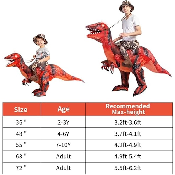 Uppblåsbar Dinosauriekostym för Barn Halloween Kostymer Pojkar Flickor Rolig Uppblåsbar Kostym för Halloweenfest Cosplay 55in/140