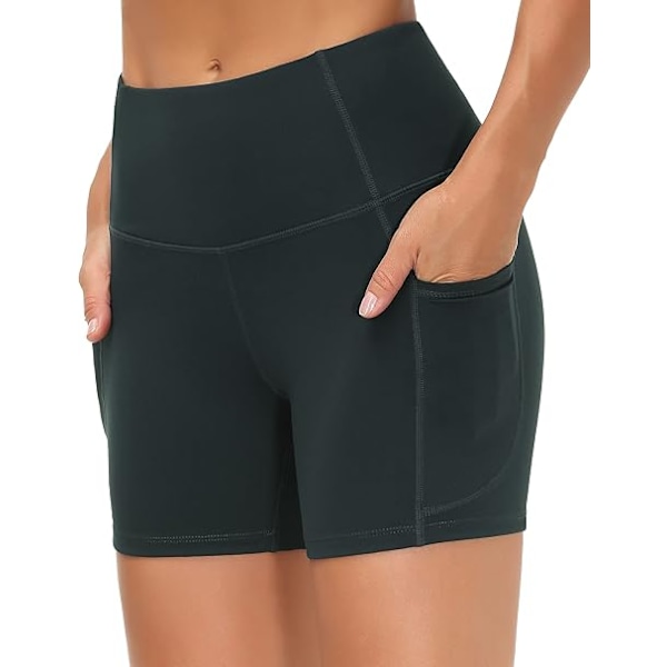 Träningsshorts för damer med hög midja, andningsbara Dolphin Split, elastiska lounge yogashorts mörkgrå M