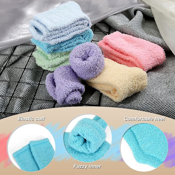 Fluffy Sokker Dame Vinter Varme Tøffelsokker - 6 Par Myke Fleece Koselige Sokker Jenter Plysj Komfortable Fuzzy Sengesokker