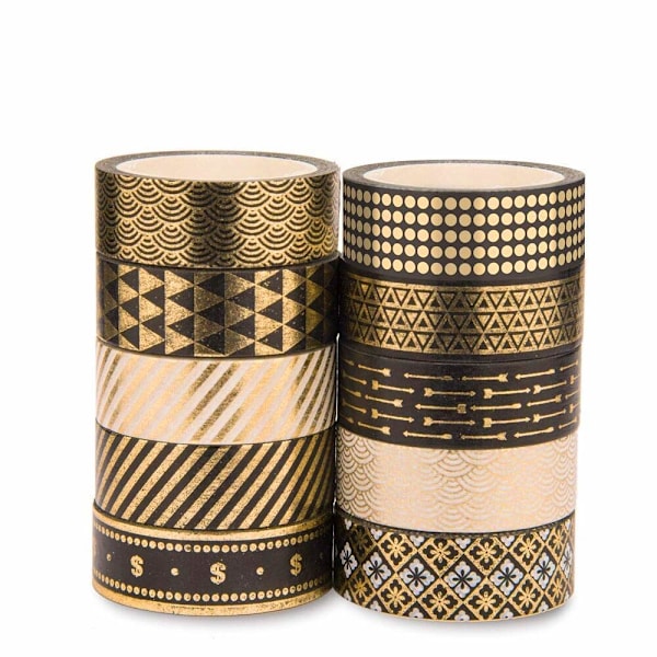 Sort Guld Washi Tape Sæt Glitter Washi Tape Dekorativ Klæbebånd Sticker til DIY Håndværk Scrapbooking 10 Ruller