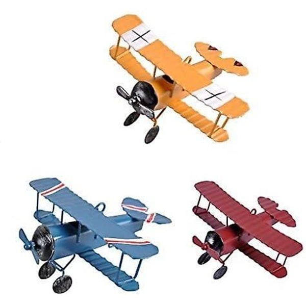 3 stk. Vintage Metal Flyvemaskiner Model - Retro Flyvemaskine Svævefly Biplan