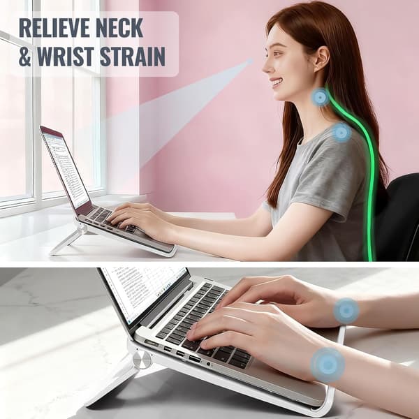 Søt justerbar laptopstativ - Sammenleggbart ventilert solid skrivebordsstativ, sklisikkert for MacBook hjemmekontor, morsom gave til kvinner White
