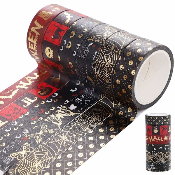 Washi Tape, 6 Ruller Glitter Washi Tape Dekorativt Klæbebåndssæt Halloween Washi Tapes Maskeringsbånd til DIY Gavedekorationer