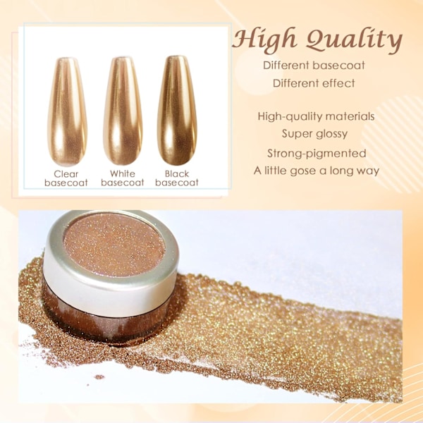 Krom Nagelpulver Spegeleffekt Metalliskt Damm Holografiskt Glitter Glaserad Manikyr Dekoration Reflekterande Pigment för DIY Guld