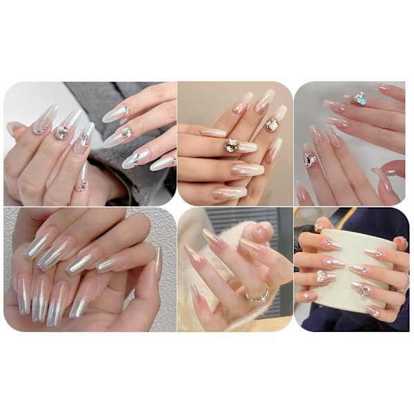 Vit Pärla Krom Nagelpulver, Iridescent Aurora Pulver Metallisk Spegeleffekt Pigment Pärlemorskimrande Sjöjungfru Pigment Pärlglitter Damm Kit