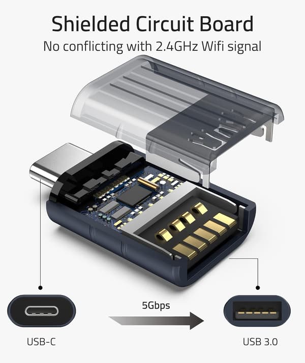 USB C til USB Adapter (2 stk.), USB-C Han til USB3.0 Hun Adapter Kompatibel med MacBook Pro efter 2016, MacBook Air efter 2018 Dark Blue
