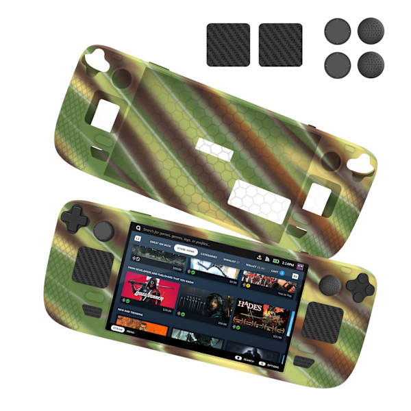Myk silikonbeskyttelse Kompatibel med Steam Deck, med 4 tommelgrep og 2 beskyttelsesklistremerker camouflage
