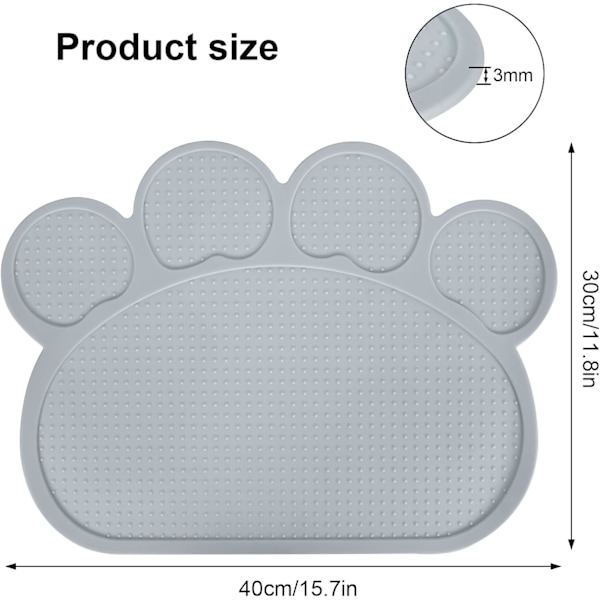 Silikone Spisemåtter til Hunde og Katte 40 * 30cm, Silikone Hunde- og Kattefodermåtte, Kæledyrsfodermåtte, Skridsikker Vandtæt (Grå)