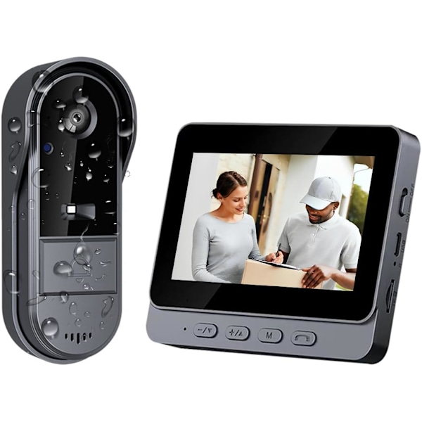 Trådløs dørklokke med 1080P kamera, trådløs video dørtelefon 4.3\" IPS skærm, video intercom til familien, 170° synsvinkel