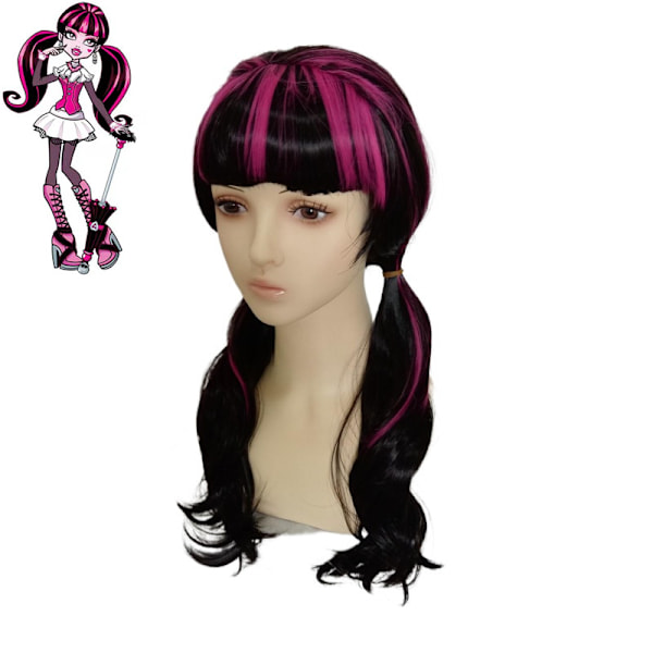 Movie Draculaura Cosplay Kostume Parykker Lang Sort Pink Varmebestandigt Syntetisk Hår Halloween Fest Rollespil Karneval Rekvisitter B