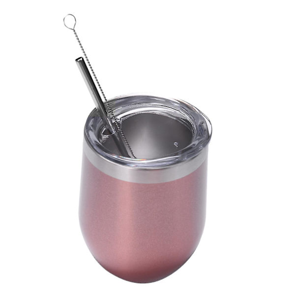 12 Oz Rostfritt Stål Stamles Vinglas/Mugg Med Sugrör Isolerad Vinglas