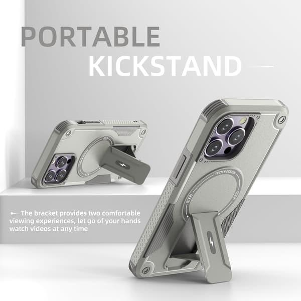 Magnetisk iPhone-deksel med stativ, MagSafe-kompatibelt, robust innebygd stativ, støtsikkert med militærgradert fallbeskyttelse for iPhone grå grå iPhone 12  Pro max Grey