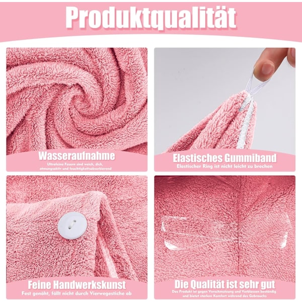 Mikrofiber Hårhåndklæde, Hårhåndklæde, Hårhætter med Knapper, Anti-frizz Mikrofiber Hårhåndklæde, Mikrofiber Hår Turban pink