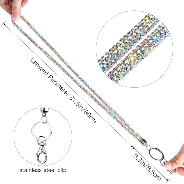 Kortholder Lanyard, 80 cm All Around Bling Krystal Halsrem Lanyard Dame Kæde Badge Halskæde (AB Farve)