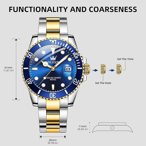 OLEVS Miesten Kellot Musta Blue Dial/Gold Silver Band