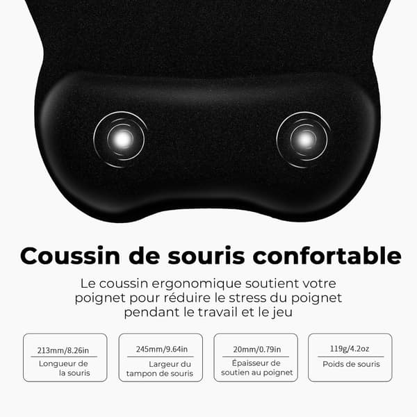 Musematte med ergonomisk håndleddsstøtte, 4 mm musematte med minneskumfyll, musematte for PC, datamaskin