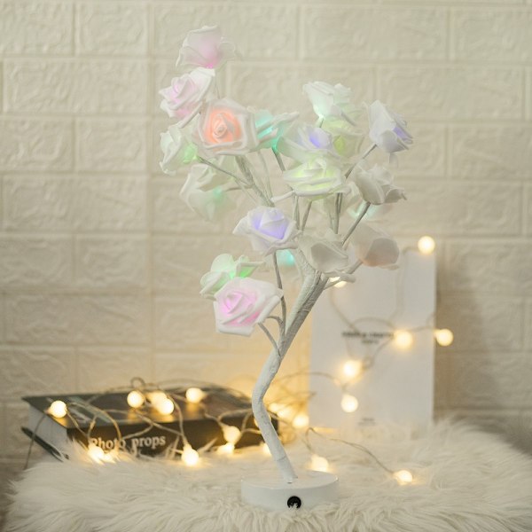 Juldekoration Ros Bonsai Lampa Färgglada Ljus Julgranskort Ljus Semesterfest Dekoration white