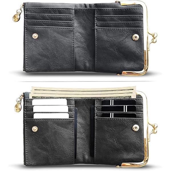 Damplånbok liten dam kompakt bifold läder vintage myntväska med dragkedja och kysslås
