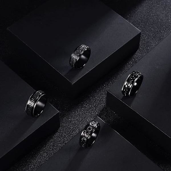 2 KPL Nro 9 Musta Spinner-sormus miehille ja naisille, tyylikkäät pahan silmän sormukset ruostumattomasta teräksestä, fidget-sormus stressin lievitykseen