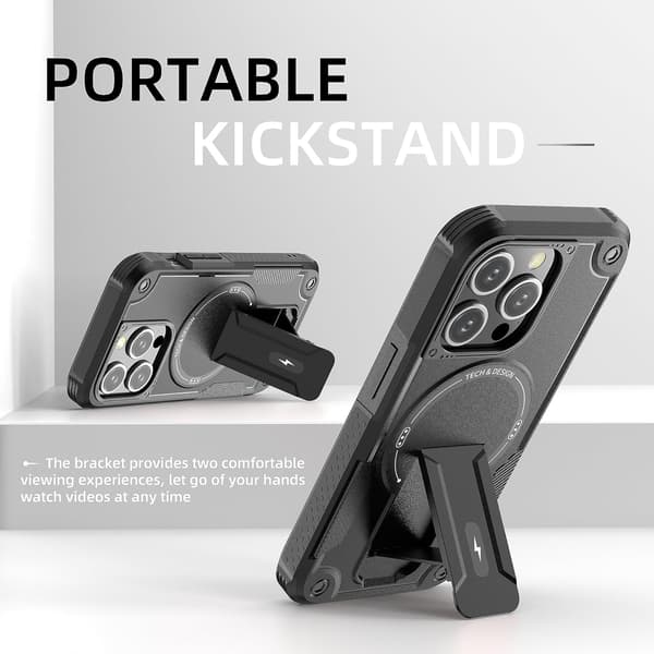 Magnetisk iPhone-deksel med stativ, MagSafe-kompatibelt, robust innebygd stativ, støtsikkert med fallbeskyttelse i militærklasse for iPhone Svart iPhone 12  Pro max Black