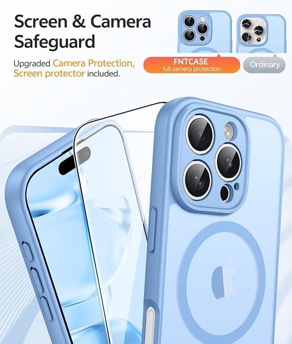 FNTCASE til iPhone 16 Pro-deksel, magnetisk matt gjennomsiktig, militærgradert fallbeskyttelse, støtsikkert tynt robust deksel Light blue