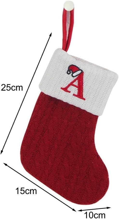 E-style 1 stk. 20 cm rød strikket julesok med bogstavmønster til julepynt E