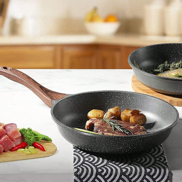 Tarttumaton paistinpannu, sveitsiläinen graniittipinnoite munakas pannu, terveellinen kivitavarapannu kokin pannu 24cm (9,4 tuumaa)