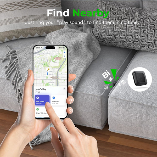 Nyckelhittare Fungerar med Hitta Min (Endast iOS), Bluetooth-spårningssändare för Nycklar, Bagage, Resväska och Husdjur, 100dB Alarm, 1-pack