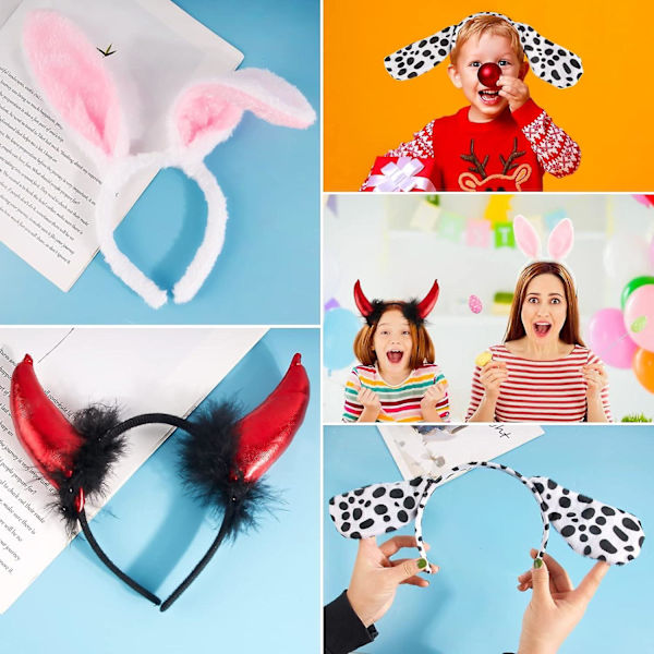 10 stk. Dyreøre Hårbøjle Kollektion - Plys Hårbånd til Rollespil og Karneval