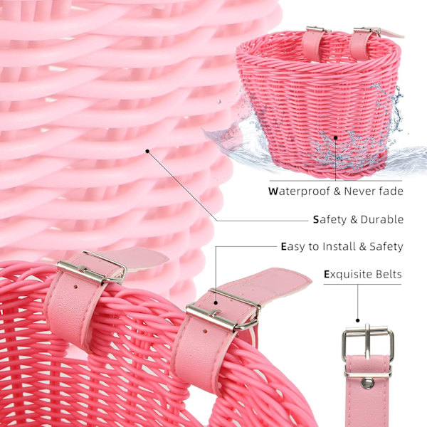 Sykkelkurv for barnesykler 12-16 tommer, sykkelutstyr for gutter og jenter Pink