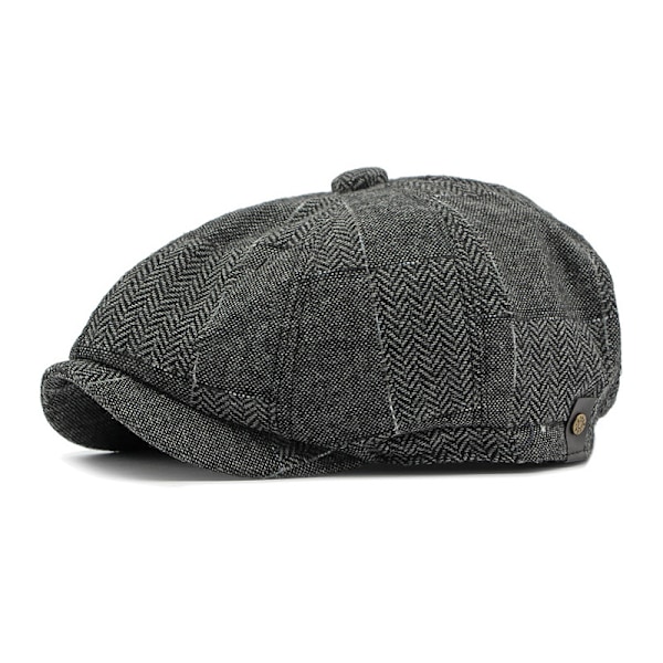 8-panel Tweed Newsboy Cap - Flat Cap - Modehatt - Golfhatt - Beret - Baker Boy Hatt för Män och Kvinnor Dark gray