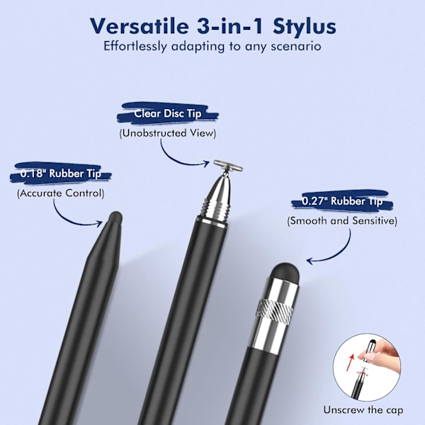 Stylus Penner for Berøringsskjermer 3 i 1 Stylus Blyant Høy Sensitivitet & Universal Stylus Penn for iPad iPhone Android Samsung