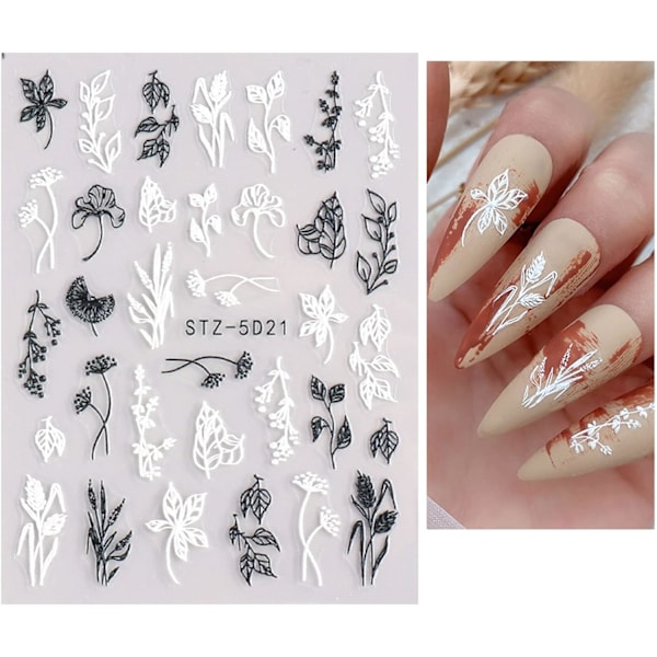 Präglade blommiga vårnagelstickers, dekaler självhäftande tillbehör för nagelkonstdesign