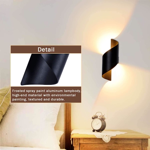 10W Spiral Vägglampa Inomhus Utomhus LED Vägglampa Upp Ner Aluminium Interiörlampa Vägglampa för Bar, Sovrum, Kök, Varmvit 3000K