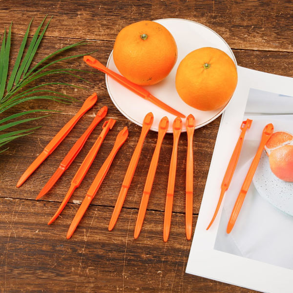 10 st apelsinskalare, långa handtag räfflade citrusskalare, lätt att hålla, plastgrönsaksskärare, fruktöppnare, köksredskap