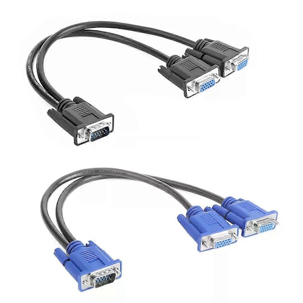 VGA Splitterkabel 1 Datamaskin til Dobbel 2 Skjerm Adapter Y Splitter Hann til Hunn VGA Ledning for Laptop Stasjonær PC