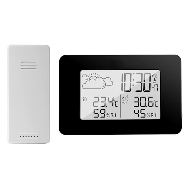 Trådlös väderstation med utomhussensor, bakgrundsbelyst LCD digital termometer hygrometer för inom- och utomhusbruk